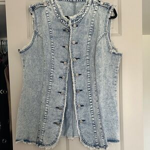 Acid Wash Denim Button-Front Vest